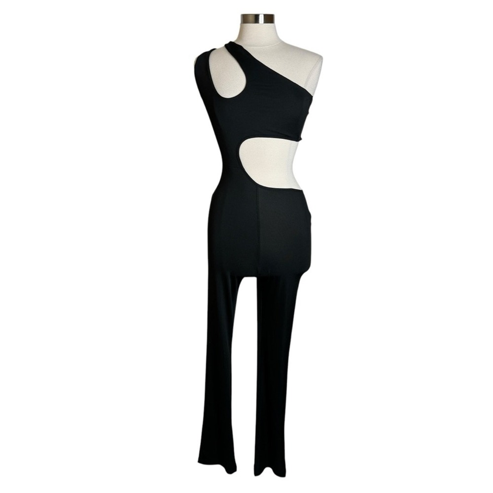 Adika‎ Black One Shoulder Asymmetrical Cut Out Jumpsuit Women's Size Medium New